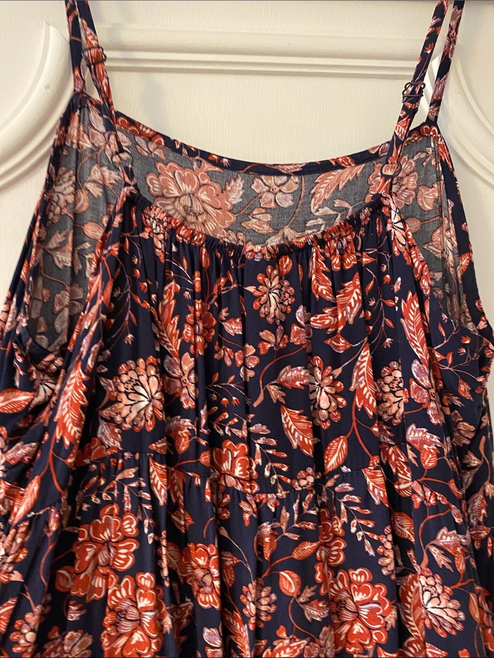 Old Navy Floral Spaghetti-Strap Sundress in Navy and Rust with pockets - Picture 4 of 7